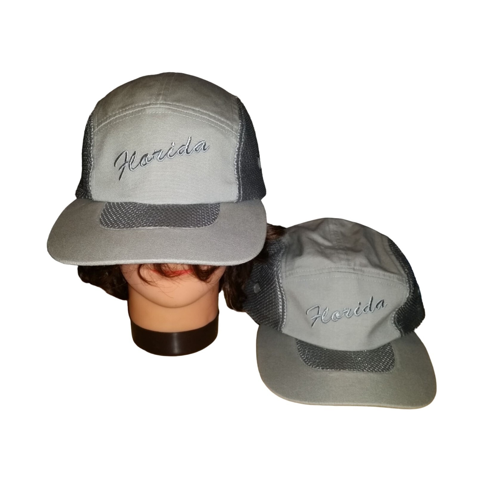 Lot 2 Florida Mesh Fishing Hats Gray Strapback Caps Casual Outdoors Mens Os Set!